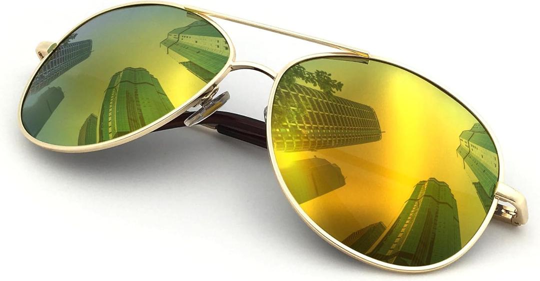 J+S Premium Military Style Classic Aviator Sunglasses, Polarized, 100% UV protection for Men Women (Gold Frame/Orange Mirror Lens)