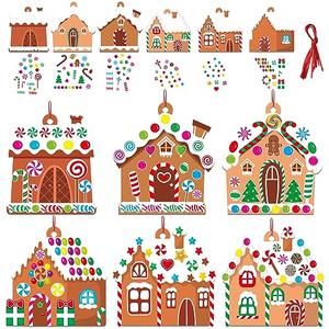 36 Sets Christmas DIY Art Craft Kits Gingerbread House Ornaments Art Sets Winter Christmas Stickers Arts and Crafts Bulk for Kids Winter Holiday Xmas Theme Classroom Activities Party Decorations