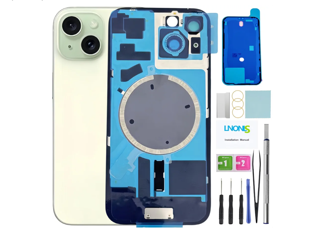 15 Back Glass Replacement for iPhone 15 Rear Back Cover Glass Waterproof and Camera Lens+Professional Repair Tool Kit (Green), Missing details