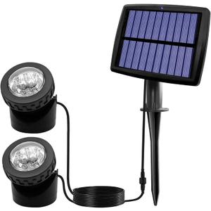 AVEKI Solar Pond Spotlights, 2 in 1 12 LED Solar Underwater Lights with Dual Head Waterproof Submarine Landscape Spotlight Security Lighting for Outdoor Patio Garden Fountain Pond (Warm White)
