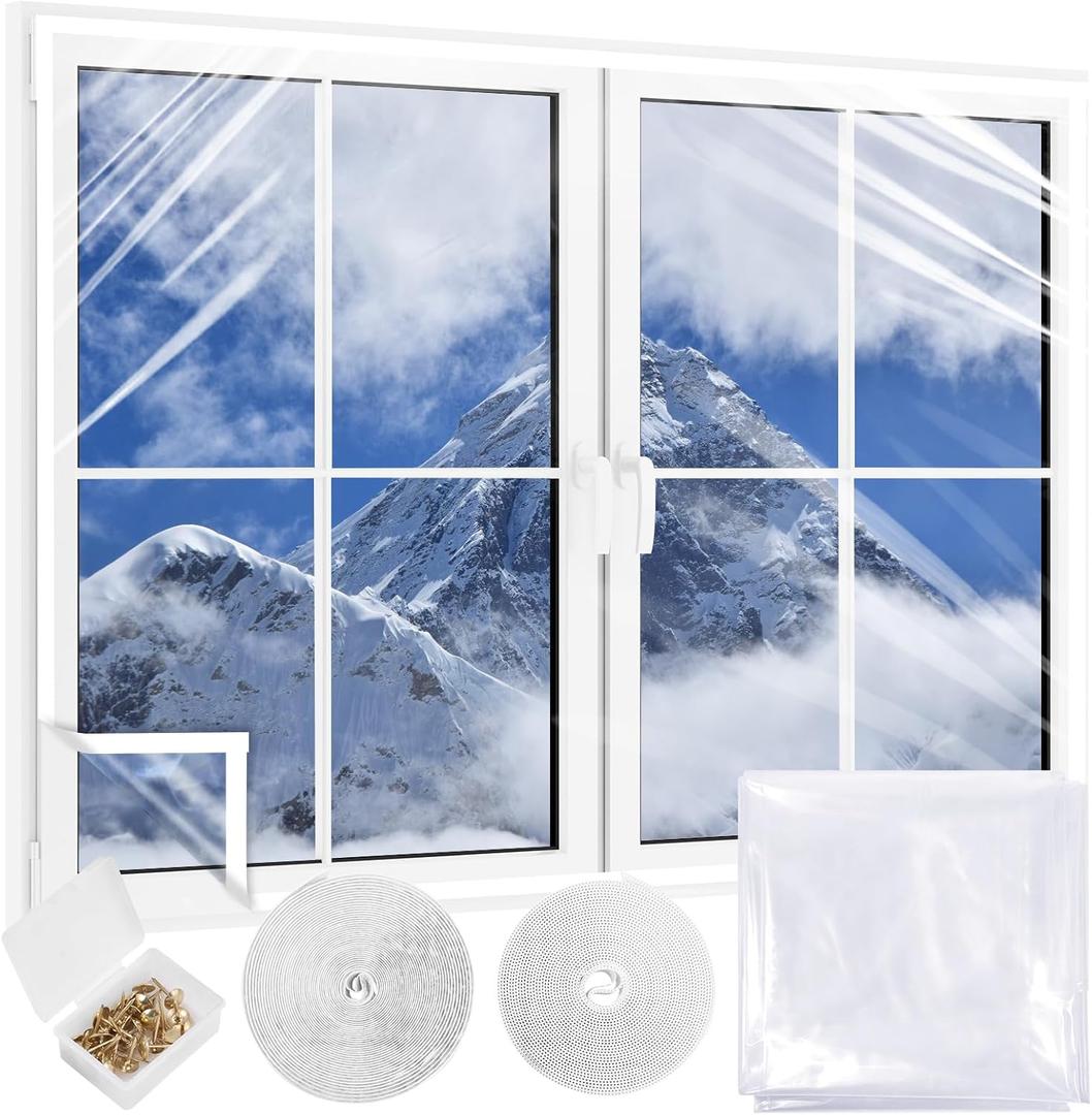 2 x 3963inches Window Insulation for Winter, Plastic Window Cover for Winter,Thermal Window Insulation Kit for Winterizing,Thick Transparent Window Seal Film for Winter Window Covering
