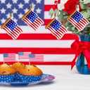 Watayo 8 PCS American Flag Glass Ornaments, Patriotic Glass Blown Flag Ornaments, 4th of July USA Flags Hanging Tree Decorations for Independence Memorial Veterans Day Decor