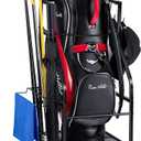 Golf Bags Storage Garage Organizer - Golf Bag Stand Fit Single Golf Bags, Golf Clubs, and Golf Equipment Accessories, Golf Bag Storage Rack with Wheels for Garage, Club, Shed, Basement (Black - Without Bottom Drawer Basket)