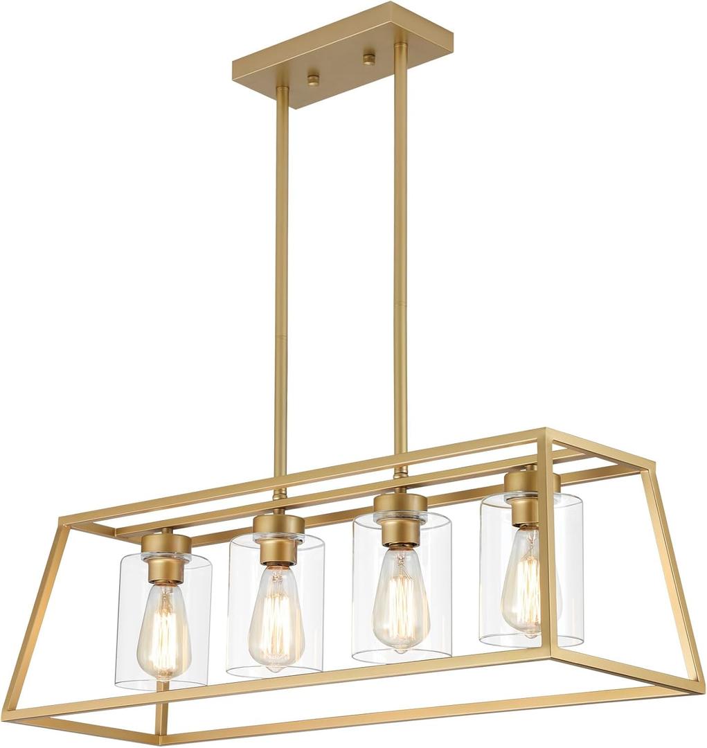 4-Light Gold Chandeliers for Dining Room, Kitchen Island Light Fixture, L32" - 4 Light