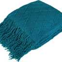 PAVILIA Teal Blue Knit Throw Blanket for Couch Bed, Soft Knitted Farmhouse Sofa Throw for Living Room, Lightweight Decorative Summer Throw Blanket for Chair, Outdoor Textured Boho Blanket, 50x60