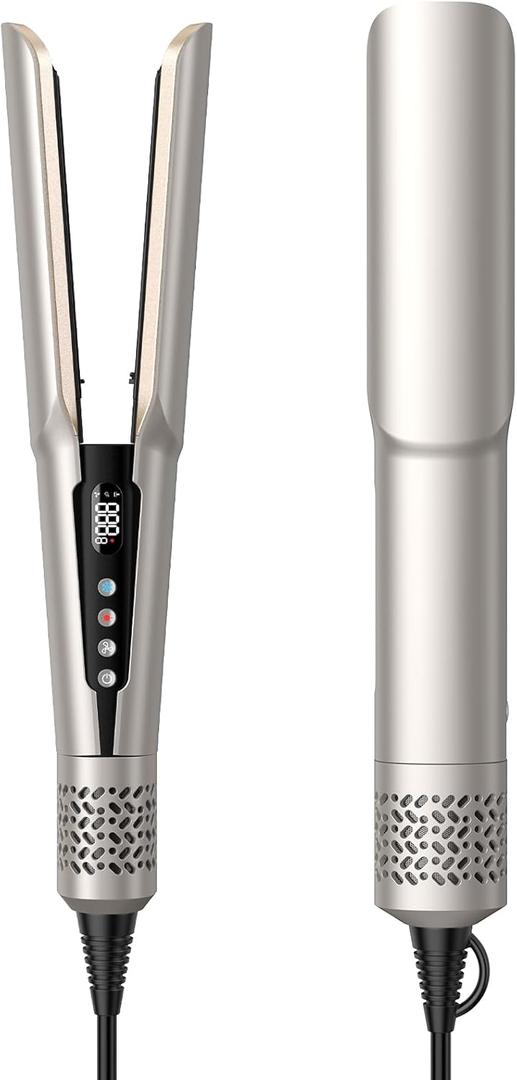 Hair Straightener - 2 in 1 Wet to Dry Hair Dryer and Straightener with High-Speed Airflow + Rapid Heat-Up + Customizable Temperature + LCD Display & Auto Shut-Off + No Heat Damage (Gold)