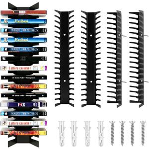 Video Game Storage Organizer Wall Mount - Metal Media Shelf Holds Up to 72 Disc Boxes, Game Case Holder for PS, Xbox, Switch, Space Saving 4-Pack Disc Holder, No Tools Needed (4-Pack)
