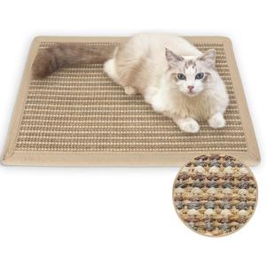 FUKUMARU Cat Scratcher Mat, 23.6 X 15.7 Inch Natural Sisal Cat Scratch Mats, Horizontal Cat Floor Scratching Pad Rug, Protect Carpets and Sofas (Cream - Thicken)