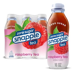 Snapple Zero Sugar Raspberry Tea, 16 fl oz recycled plastic bottle, 6 pack, BB Date: 07/16/25