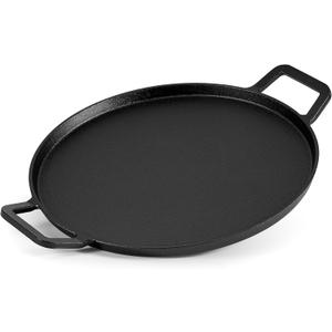 Onlyfire Cast Iron Pizza Pan, 14 Inch Baking Pan with Handles, Pre-Seasoned Skillet Round Griddle Pan for Grill BBQ, Baking Stove and Oven
