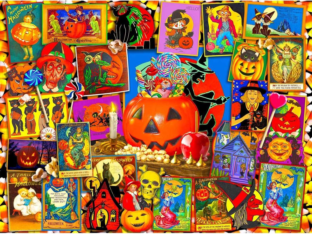 Halloween Puzzles for Adults 1000 Pieces, Horror Spooky Scary Ghost Skeleton Featuring, Witchy Pumpkin Artwork Puzzle, Holiday Party Gifts Puzzles