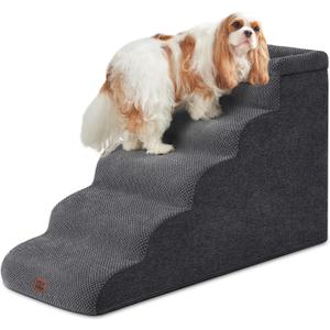 EHEYCIGA 5-Step Curved Dog Stairs for High Beds 20.7" H, Grey