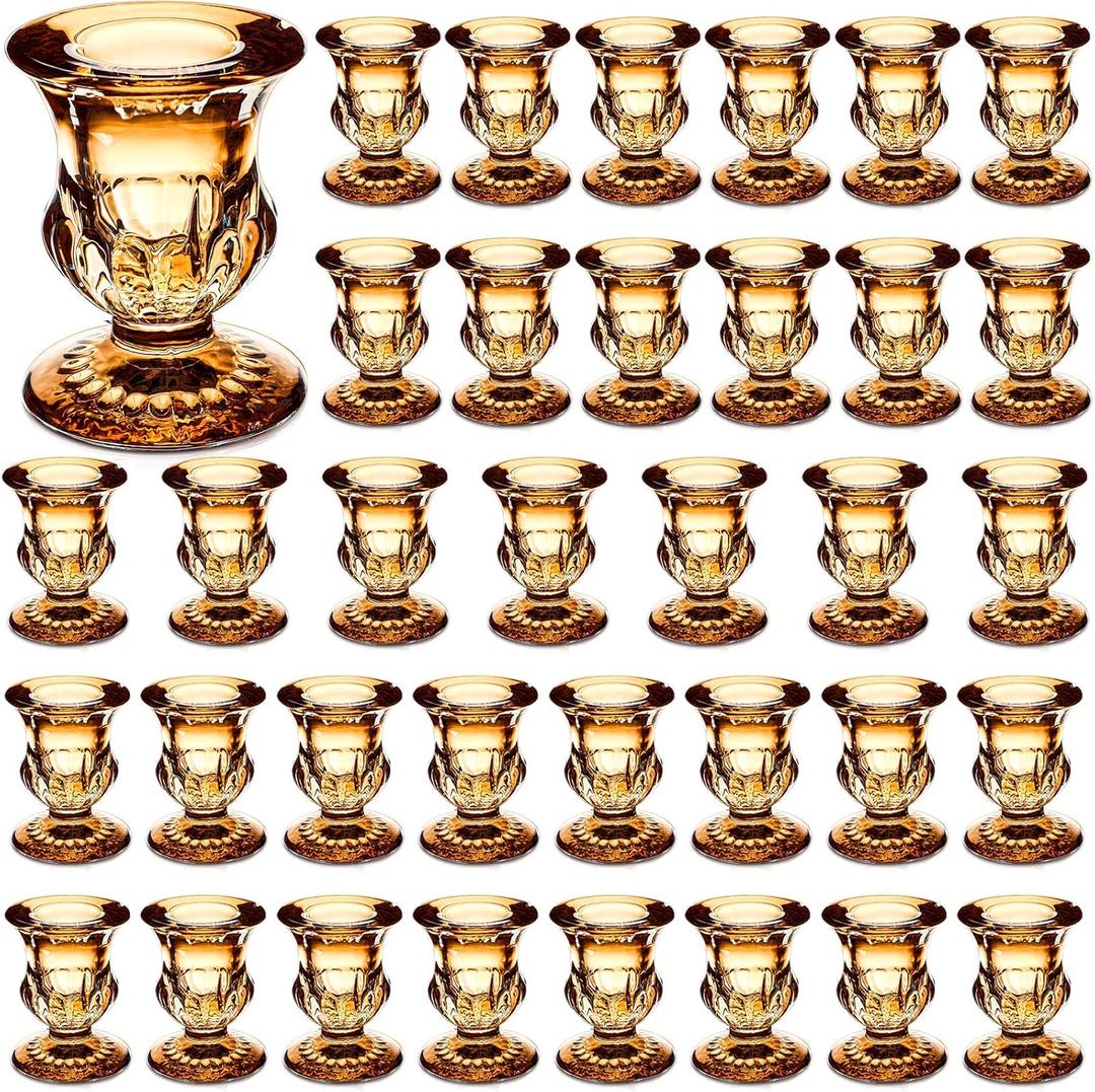 Foaincore 36 Pcs Candlestick Holders Bulk 2.5 Inch Taper Candle Holder for Table Centerpiece Thick Glass Ritual Candle Stand for Wedding Christmas Valentines Festival Party DecorationsGold