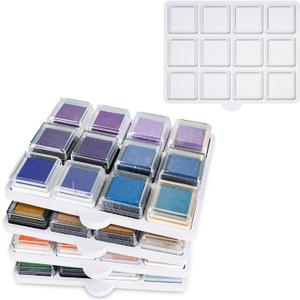 SANFURNEY Ink Pad Cube Caddy Mini Size Stamp Pad Storage Tray Ink Pad Organizer Holder, 1 Tray Holds 12 Inkpad, Set of 5 Trays Holds 60