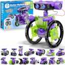 Sillbird Solar Building Robot Kit STEM Gift for Boys Aged 8-12, DIY 15-in-1 Science Educational Toys for Kids Birthday, Solar or Battery Powered Robotic Set with 212 Pieces (Purple-green)