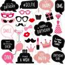 Kit de accesorios para cabina de fotos de cumpleaos, suministros de fiesta de cumpleaos, decoracin de fiesta de cumpleaos con purpurina real, bonitos diseos de cumpleaos para mujeres o nias,