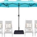 SUPERJARE 13FT Outdoor Patio Umbrella with Base Included, Double Sided Pool Umbrellas with Fade Resistant Canopy, Large Table Umbrella for Deck, Market, Backyard - Light Blue