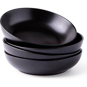AmorArc 8.5 Inch Stoneware Pasta Bowls, 32oz Large Bowls Set of 4 for Kitchen, Wide Bowls for Pasta,Salad,Oatmeal, Microwave&Dishwasher Safe, Matte Black