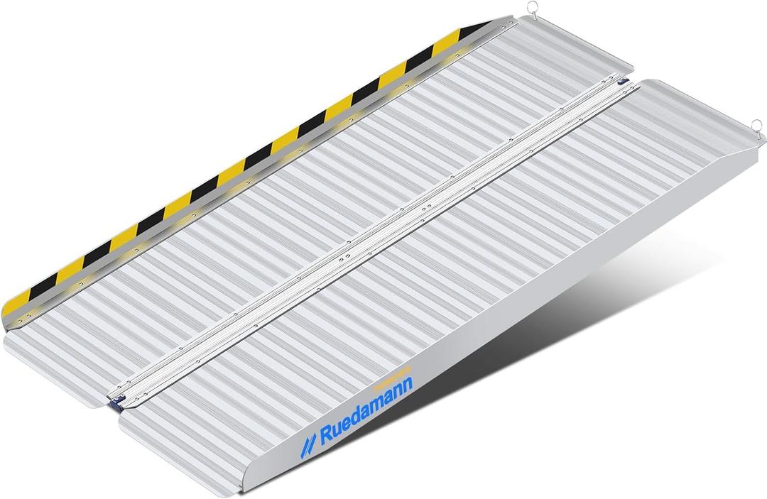Ruedamann 5 FT Portable Wheelchair Ramp, Sturdy Non-Slip Aluminum Wheelchair Ramp with Upgraded Hinge, Aluminum Folding Ramp for Doorways, Ramp for Wheelchairs, Scooters, Steps, Stairs, Pets