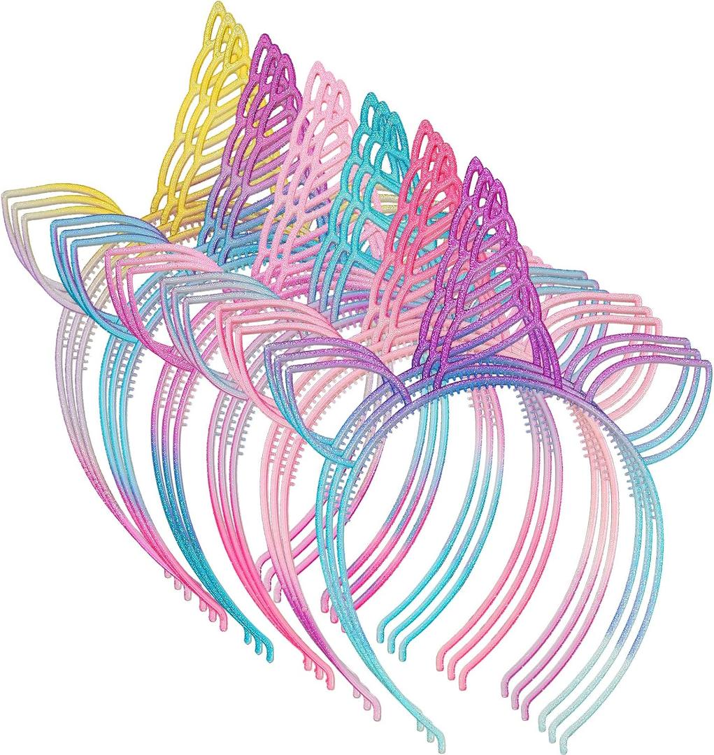 18Pcs Unicorn Birthday Party Favors Unicorn headbands for Girl Halloween Christmas Party Supplies for Teen Children (Bright Rainbow)