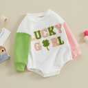FOCUSNORM Easter Newborn Baby Girl Clothes Fuzzy Bunny Embroidery Romper Sweatshirt Bubble Jumpsuit Toddler Baby Girl Outfit 6-12M