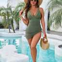 Blooming Jelly Women One Piece Swim Dress Tummy Control Swimsuits Slimming Mesh Sheer Sarong Wraps Bathing Suit (Green, M)