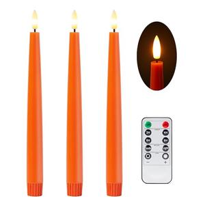 Stmarry Orange Flameless Taper Candles with Remote and Timer, 9.65 Inch Real Wax LED Candlesticks, Fall Taper Candles Battery Operated with 3D Flickering Flame, Thanksgiving Candles for Table, 5 Pack