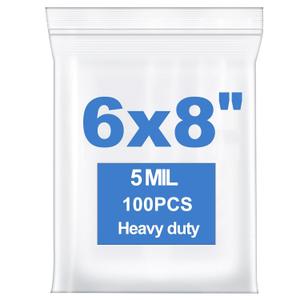 100 PCS 6" x 8" Thick 5 Mil Clear Zip Poly Bags Plastic Reclosable Zip Seal Lock Bags Heavy-Duty Photo Cards Snacks Seeds Zipper Bag