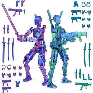 T13 3D Action Figure Set (Assembly Completed), 3D Printed Multi-Jointed, Titan 13 Action Figures, Multi-Articular Lucky Mobile Robot Nova T-13,Desktop Decorations for Game Lovers Toys (Purple/Green)