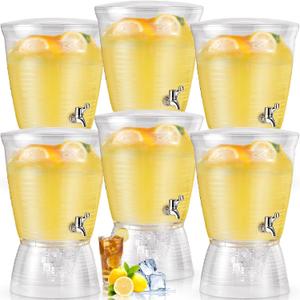 Tioncy 6 Pcs Acrylic Drink Water Dispenser with Spigot, 2.7 Gallon Clear | Beverage Dispensers with Detachable Base for Iced Drinks, Unbreakable Container Party Wedding Countertop Use