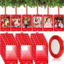 24 Pcs Merry Christmas 2025 Photo Frame Ornaments Acrylic 2 x 3 Picture Frame Ornaments Christmas Tree Decoration Compatible with Instax Polaroid Hanging Photo with Red Ribbon (Style 2)