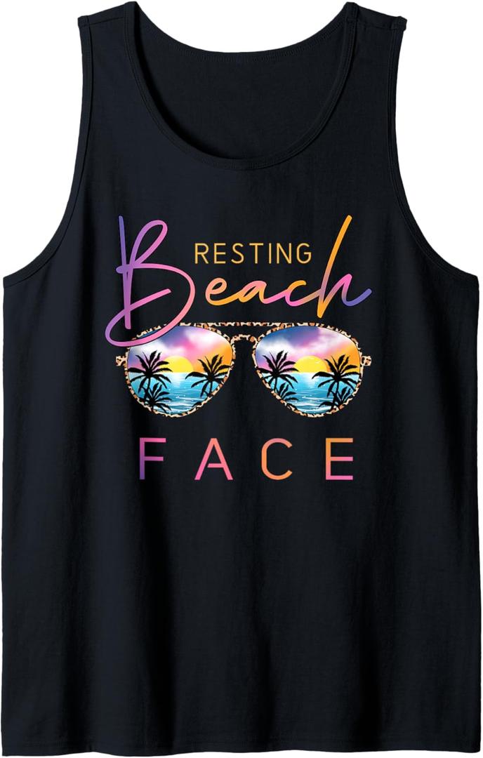 Resting Beach Face Vintage Retro Beach Vacation For Women's Tank Top, S