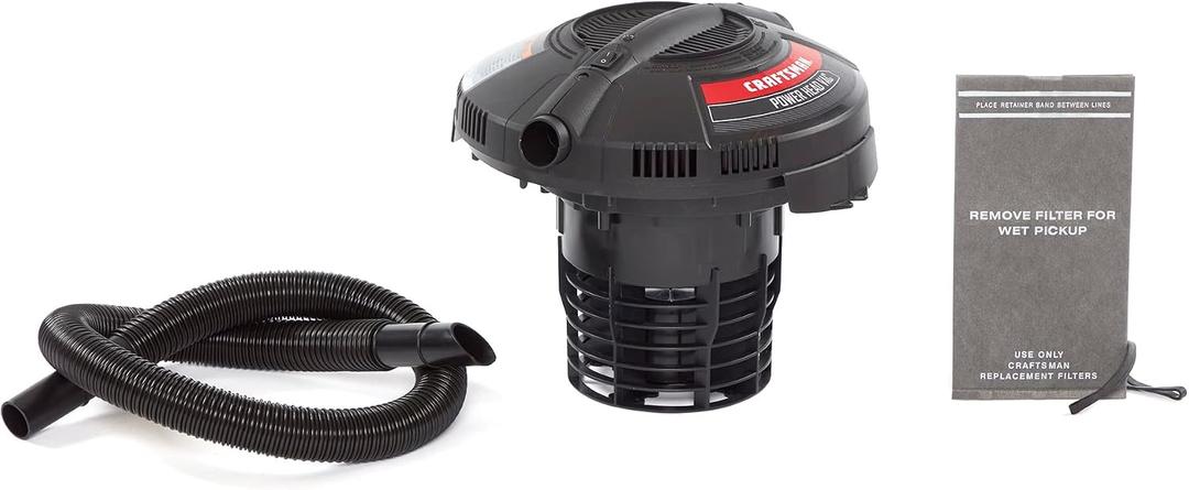CRAFTSMAN CMXEVBE17678 1.75 Peak HP Wet Dry Vac Powerhead, Portable Shop Vacuum Compatible with a 5 Gallon Bucket (Sold Separately) with Filter Bag and Hose for Jobsite, Outdoor Cleaning