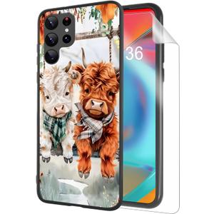 for Samsung Galaxy S25 Ultra Phone Case, Soft TPU Shockproof Full Body Protection Cover 6.9" for Samsung Galaxy S25 Ultra, Lightweight Compatible Wireless Charging, Cute Highland Cows