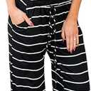 Artfish Women Casual Sleeveless Spaghetti Strap Striped Lounge Pajama Jumpsuit, XX-Large, 2027t Black Striped