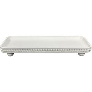 Oval Wooden Decorative Tray, Farmhouse Style, Beaded Serving Tray for Living Room, Coffee Table (White)