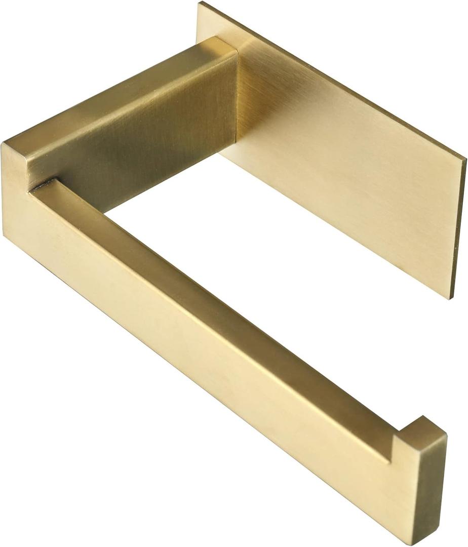 Toilet Paper Holder, Self Adhesive Tissue Holder Stainless Steel Rustproof Paper Roll Holder, No Drilling Easy to Install, Toilet Paper Rack Suitable for Office, Bathroom (Brushed Gold)