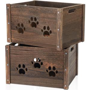 Wooden Crates 2 Pack, Hollow Claw Wooden Crates for Display & Storage, Farmhouse Handmade Wood Crate with Handles, Rustic Large Decorative Wood Crate Box for Display Wooden Crates 2 Pack, Hollow Claw Wooden Crates for Display & Storage, Farmhouse Handmade Wood Crate with Handles, Rustic Large Decorative Wood Crate Box for Display