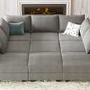 HONBAY Modular Sectional Sofa with Storage Modular Sleeper Sectional Sofa Oversized Sectional Couch for Living Room, Grey