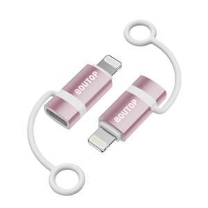[MFi Certified] 36W USB C to Lightning Cable Adapter, Support Data Sync/PD Fast Charging Compatible with iPhone iPad AirPods, with Anti-Lost Holder - Rose Gold 2 Pack