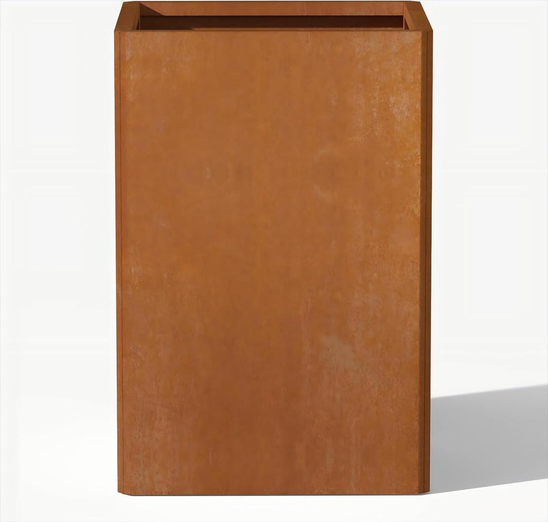24" Cor Ten Planter Box, 14x14 Inch Large Weathering Steel Planter for Indoor & Outdoor Plants, with Drainage Holes, Rusted Metal Flower Pot for Farmhouse Home Decor, DIY Assembly (Rusty)