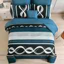 Anibedding Comforter Set Queen Size, 8 Piece Teal Boho Bed in a Bag, Striped Patchwork Comforter Bedding Set for All Season (90"x90")