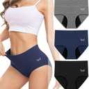 Rdiner Heavy Flow High Absorbency Period Underwear Women, Leakproof Panties Postpartum Menstrual Hipster Briefs Teens 3 Pack Medium