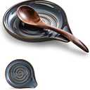 Cormomu Spoon Holder, Cooking Spoon Rest for Stove Top Utensil Rest for Spoons, Ladles, Tongs, Spatula, Large Spoon Holder with Handle for Easy Grip Framhouse Decor Cute Kitchen Gadget, Gray and Blue