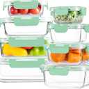 HOMBERKING 8 Pack Glass Food Storage Containers with Lids, Meal Prep Containers, Airtight Bento Boxes with Leak Proof Locking for Microwave, Oven, Freezer and Dishwasher, BPA Free, 5-35oz, light blue