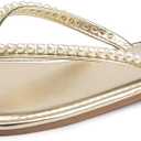 LM Women's Pearls Strappy Flat Sandals Thong Sandals Flip Flop Slip On Slide Sandals for Women Dressy Summer (11, Gold)