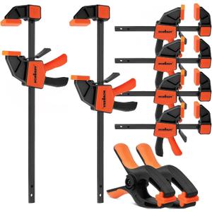 HORUSDY 8-Pack Bar Clamps for Woodworking, 12" and 6" Bar Clamps, Wood Working Clamp Sets, Quick Clamps F Clamp with 150 LBS Load Limit (8-Pack Wood Clamps) (Orange)