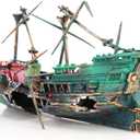 SLOCME Aquarium Shipwreck Decorations - Air Bubbler Sunken Ship Ornament, Fish Tank Air Action Aerating Decorations