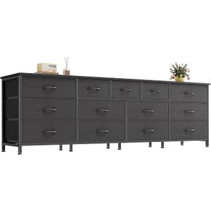 Huuger 70 Inch Dresser for Bedroom, TV Stand for 65, 75, 80 Inch TV, 13 Fabric Drawer Long Dresser, Wide Chest of Drawer, Black Storage Units for Bedroom