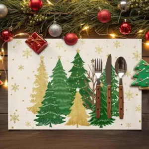 Christmas Tree Placemats Set of 4 Winter Snowflakes Table Mats Christmas Winter Holiday Decoration for Kitchen Dining Home Party (13x19 Inch)